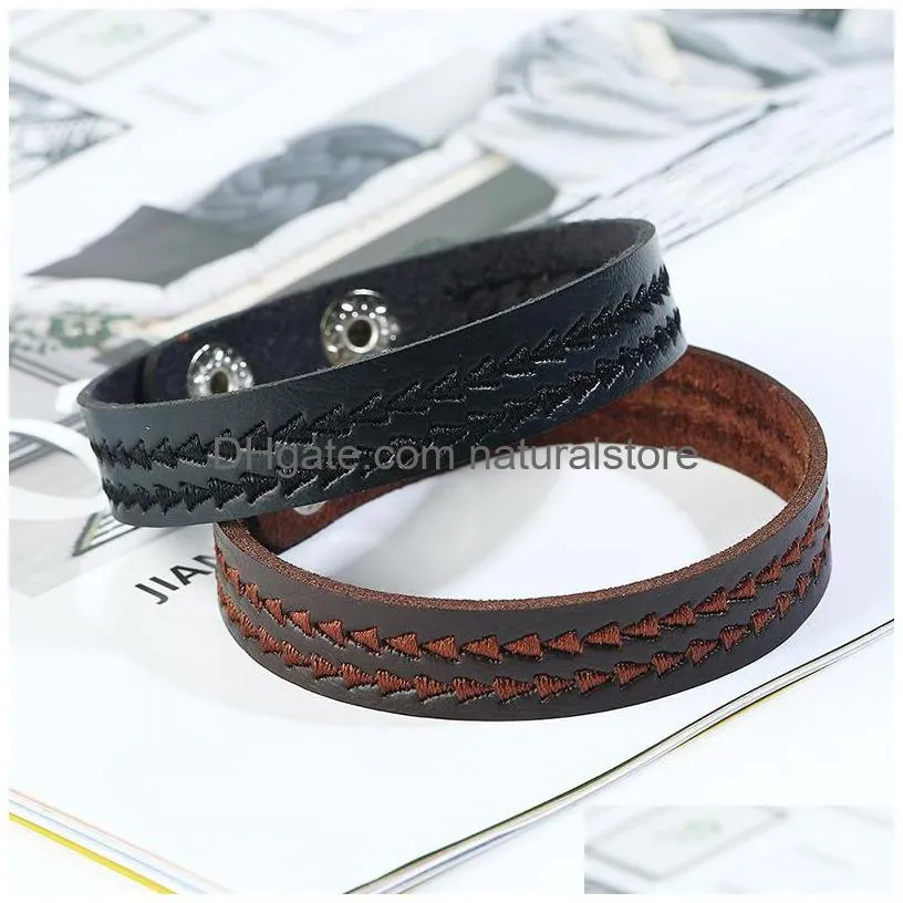 embroider arrow charm bracelet simple black brown leather bracelets women men fashion jewelry will and sandy