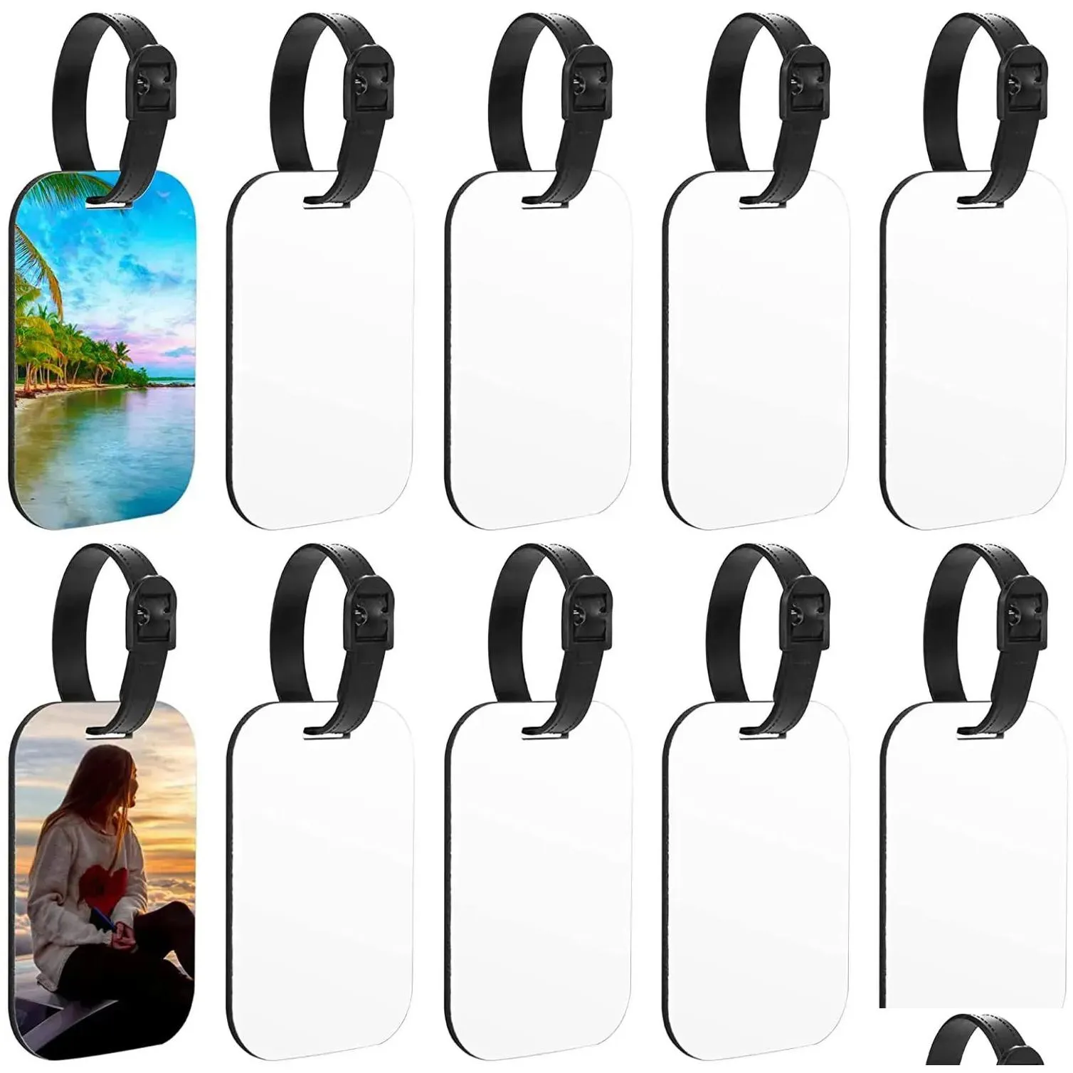 sublimation blanks neoprene luggage tags white blank travel tags with strap double sides suitcase label tag heat transfer diy name id card 4 x 2.75 inch