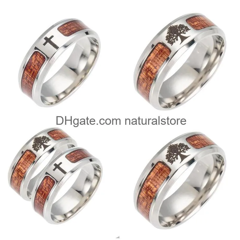 stainless steel tree of life band ring wood jesus cross rings for women men fashion jewelry will and sandy