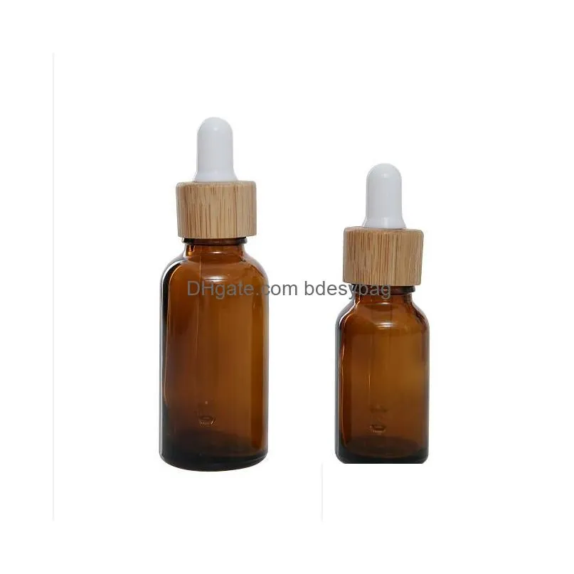 frost clear glass dropper bottle serum bottles with bamboo lid cap for essential oil 15ml 20 30ml