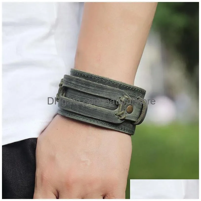 hand leather bangle cuff button adjustable multilayer wrap bracelet wristand for men women will and sandy fashion jewelry