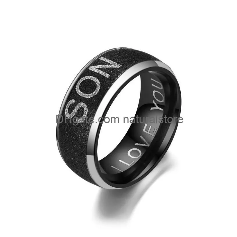 black stainless steel love you mom son daughter ring band women mens rings fashion jewelry gift will and sandy