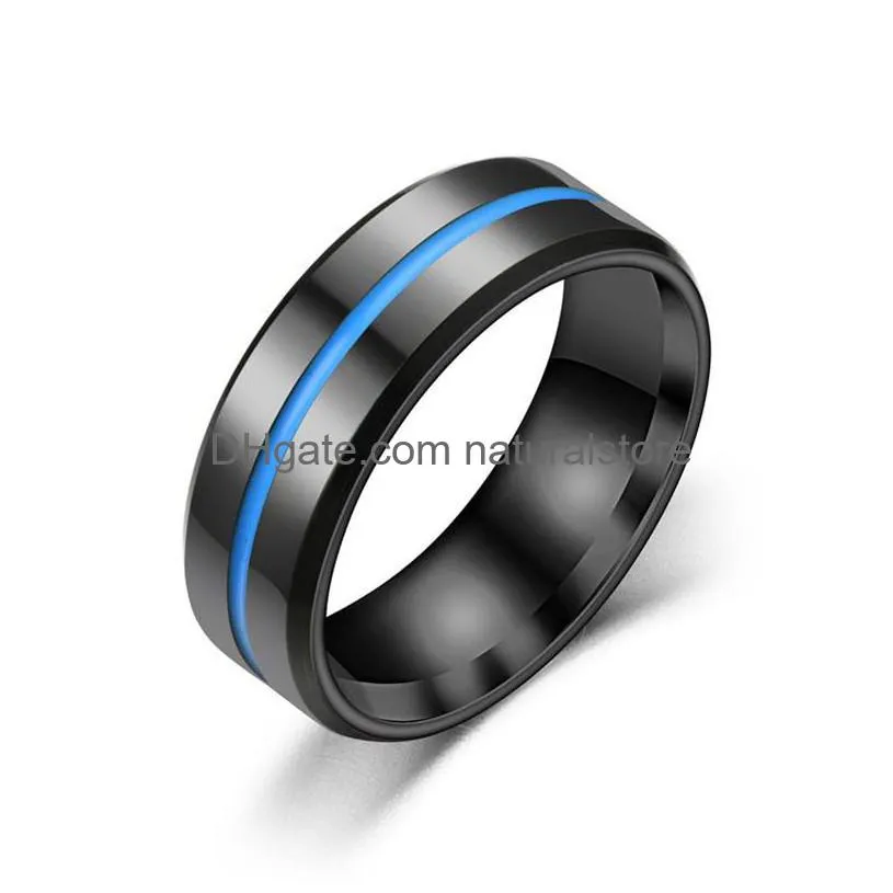 stainless steel black ring band enamel ribbon ring engagement wedding women mens fine fashion jewelry gift