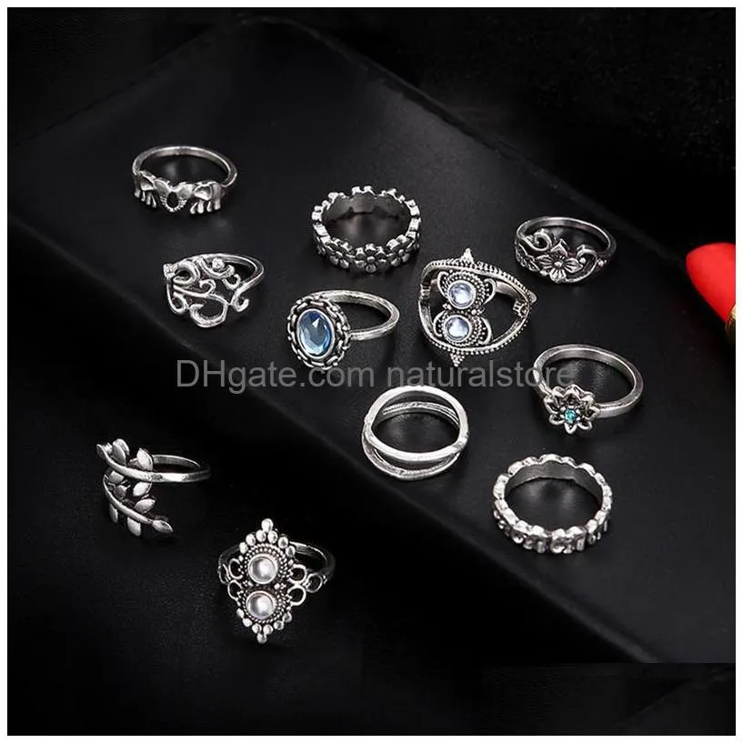 stacking ring set retro midi knuckle ring crown lotu leaf star elephant moon charm cluster rings for women fashion jewelry gift will and