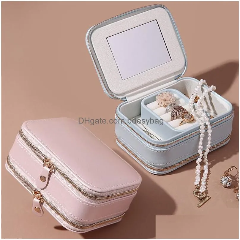 small jewelry box double layer travel organizer cute pu leather jewelry display boxes for rings earrings bracelets necklace accesories