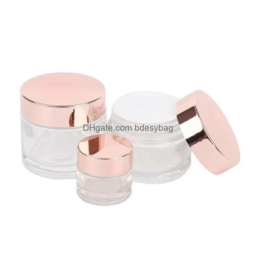 frosted glass jars face cream bottles refillable clear cosmetic containers with rose gold cap 5g 10g 15g 20g 25g 30g 50g 100g lotion lip balm packing