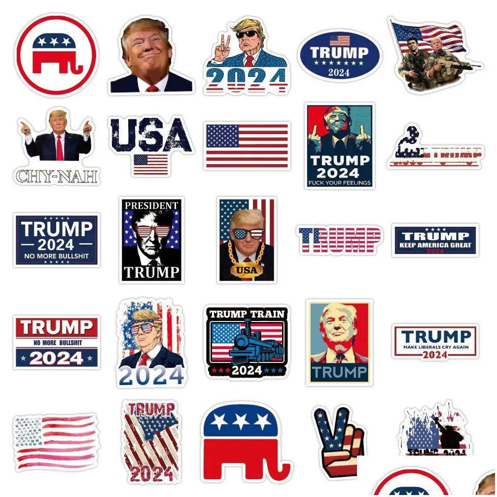 pack of 50pcs wholesale usa president stickers trump 2024 sticker waterproof no-duplicate water bottle notebook skateboard luggage car decals