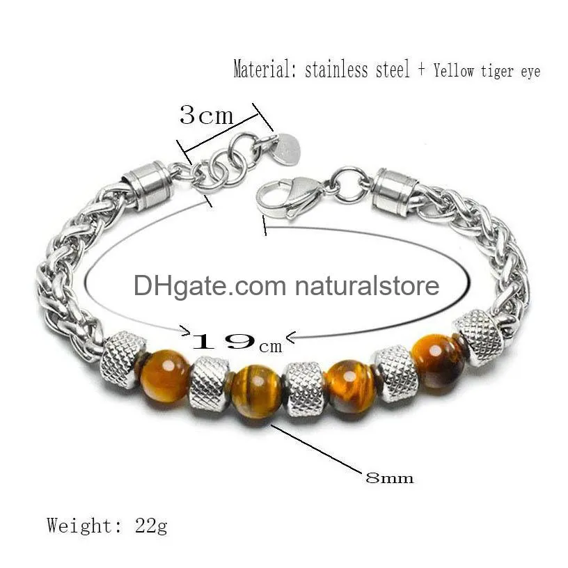 stainless steel tiger eye beads bracelets natural stone bracelet for men hip hop fashion jewelry will and sandy