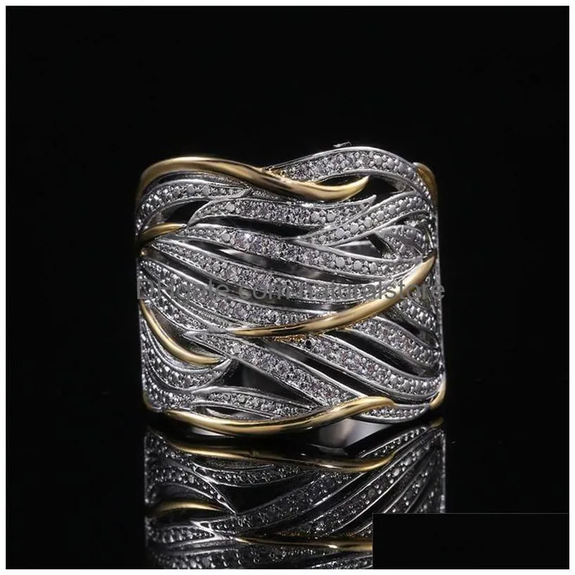 gold two tone diamond ring crystal leaf wrap rings fashion jewelry women band 080514