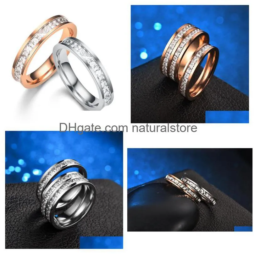 stainless steel ring cluster rose gold diamond zircon couple wedding rings bands women men fashion will and sandy drop ship