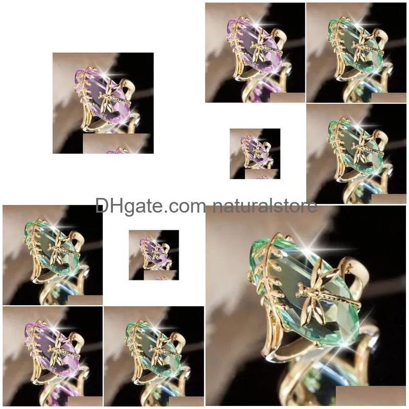 green pink crystal dragonfly rings women gold ring fashion jewelry gift will and sandy