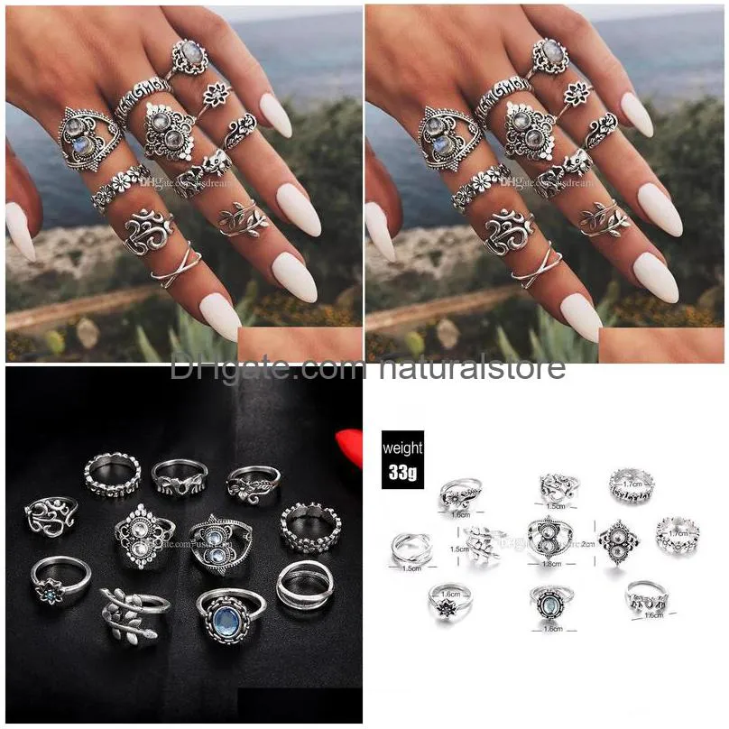 antique silver knuckle ring set elephant flower crown rings stacking rings women midi rings fashion jewelry set will and sandy gift