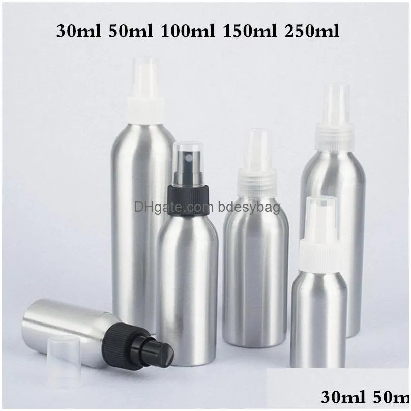 30ml 50ml 100ml 250ml aluminum empty atomizer refillable perfume travel spray bottle with whiter/black spray cap