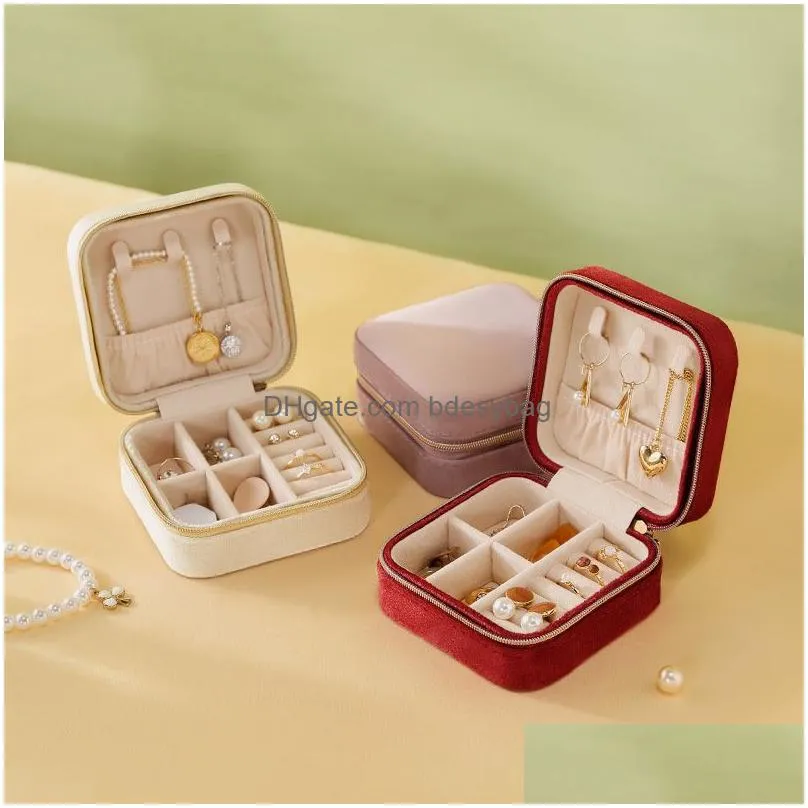 velvet travel jewelry box organizer small portable travel jewelry cases mini necklace earrings rings display holders for wedding