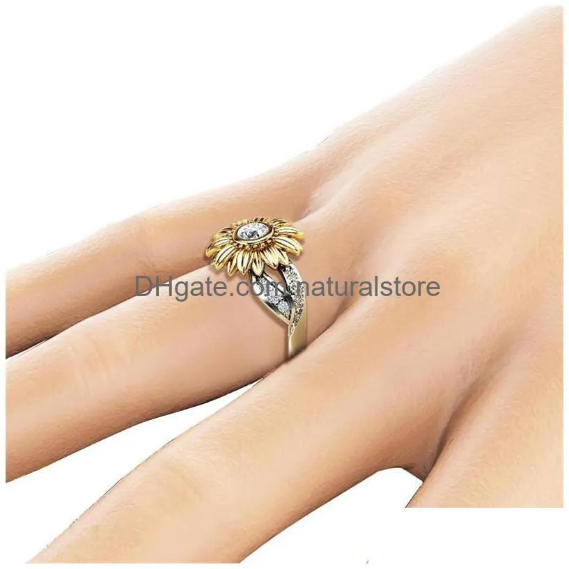 cubic zirconia flower sunflower ring cluster gold diamond engagement rings for women fashion jewelry