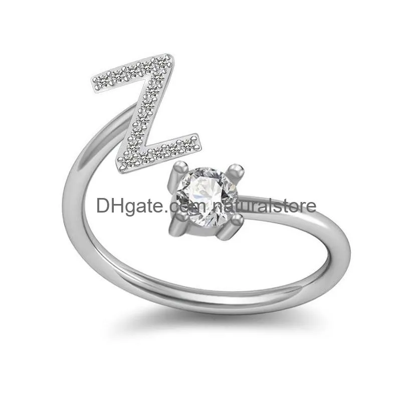 26 a-z english letter ring crystal english initial ring open diamond women rings fashion jewelry will and sandy