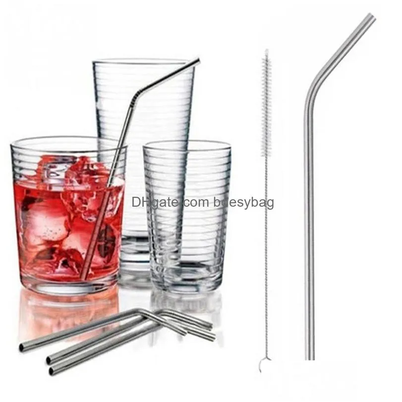 stainless steel straws with cleaning brush straight bend reusable metal drinking straw for cups home kitchen bar accessories