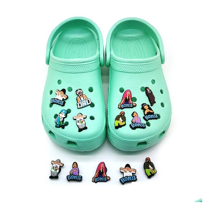 moq 100pcs homie cartoon figure clog jibz charms 2d soft rubber shoe decorations buckles fashion shoe charm accessories fit men sandals kids wristband