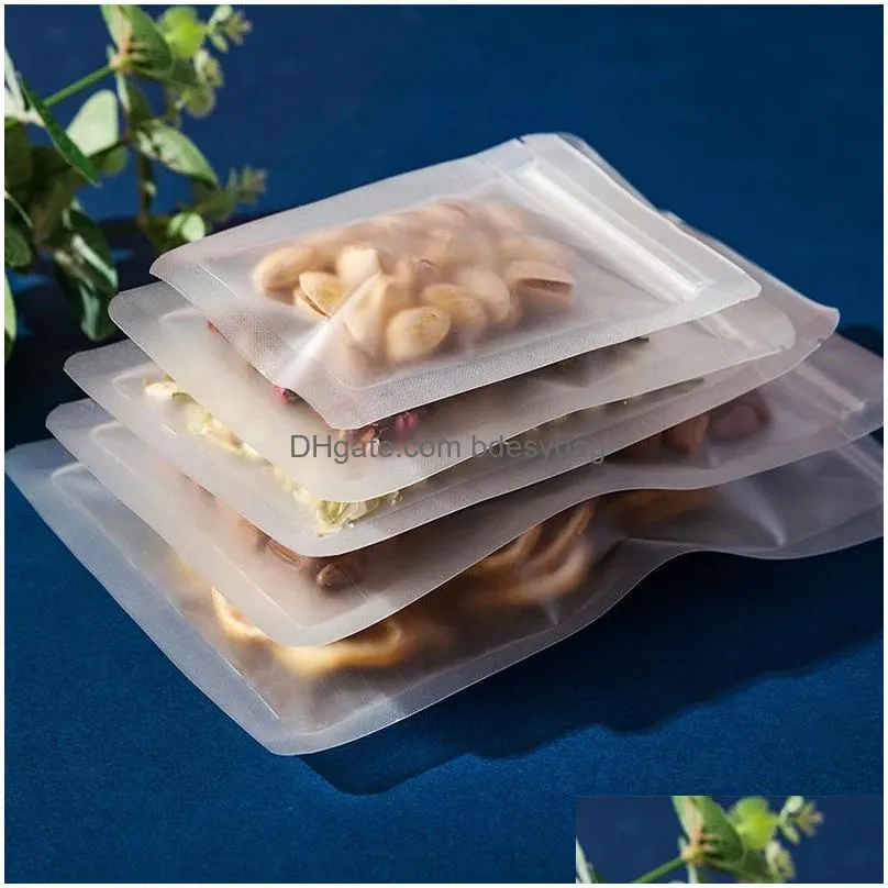 100pcs lot frosted transparent zipper bag flat bottom dry flower packing pouch smell proof storage packing bags for snack tea coffee