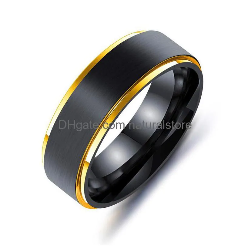 rainbow gold side brush ring band black stainless steel wedding rings fashion jewelry for women men gift will and sandy