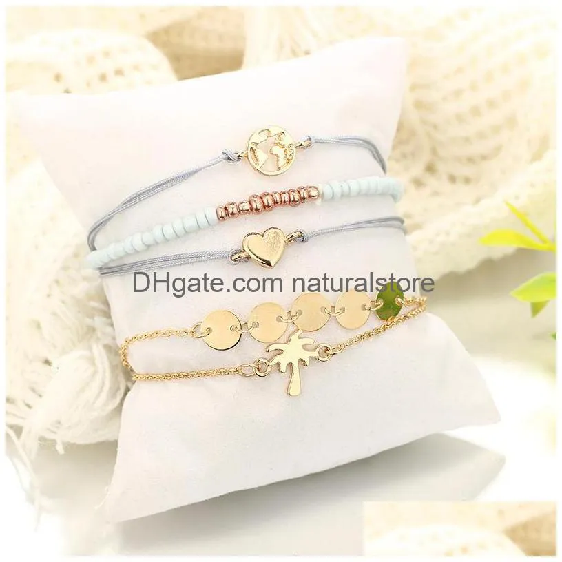 heart multilayer bracelet charm coconut tree world map stackings bracelets women fashion jewelry will and sandy gift