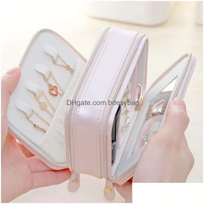 small jewelry box double layer travel organizer cute pu leather jewelry display boxes for rings earrings bracelets necklace accesories