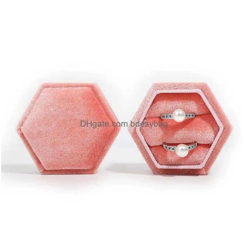 hexagonal velvet jewelry box ring pendant earring packaging gift boxes for proposal engagement wedding