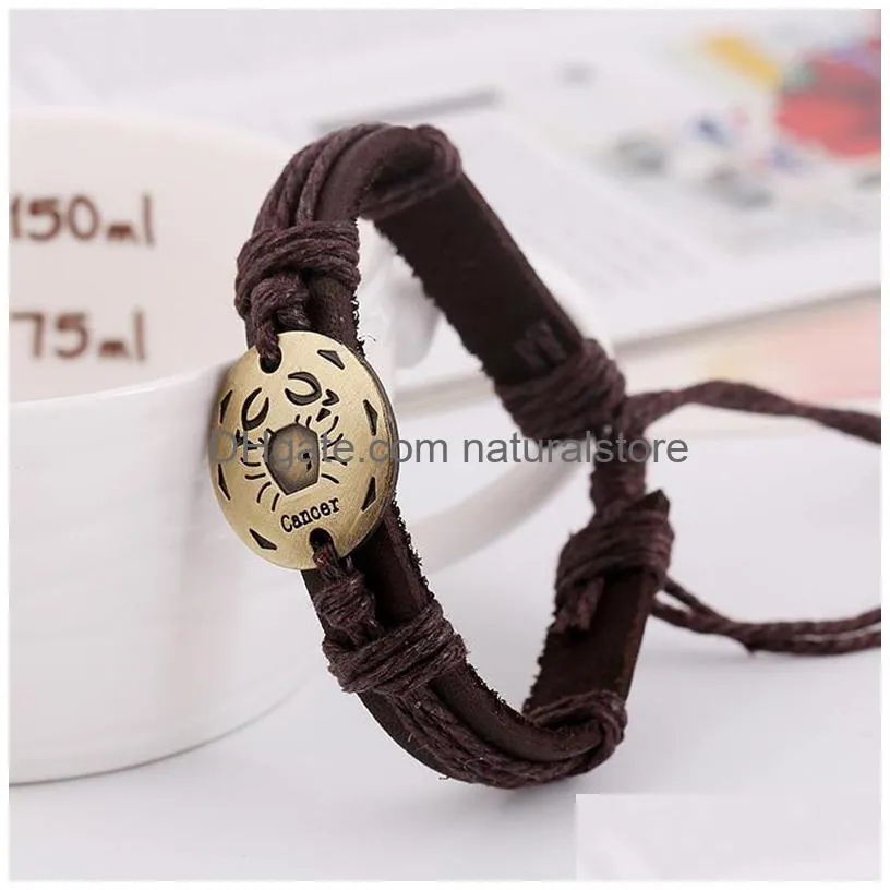 12 constell id bracelets adjustable horoscope leather bracelet bangle cuff mens wrist band fashion jewelry will and sandy gift