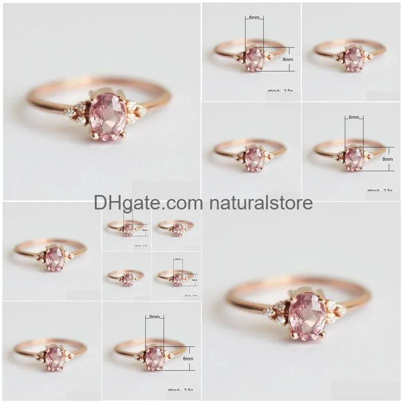 cubic zircon gemstone ring cluster rose gold women rings wedding jewelry gift