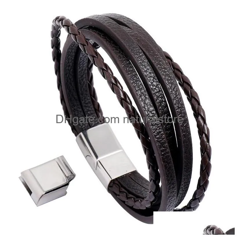 retro leather multi layer wrap bracelet stainless steel buckle bracelets fashion mens bangle cuff wristband jewelry will and sandy