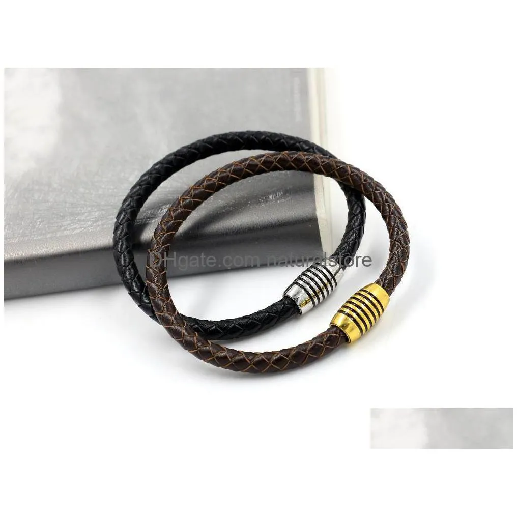 weave leather bracelet charm silver gold magnetic clasp braid bracelets wristband cuff women men fashion jewelry will and sandy drop