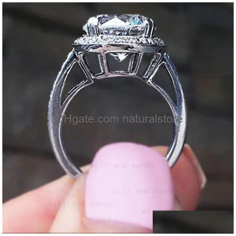 zircon copper round diamond rings for women bling promise engagement wedding ring fine jewelry