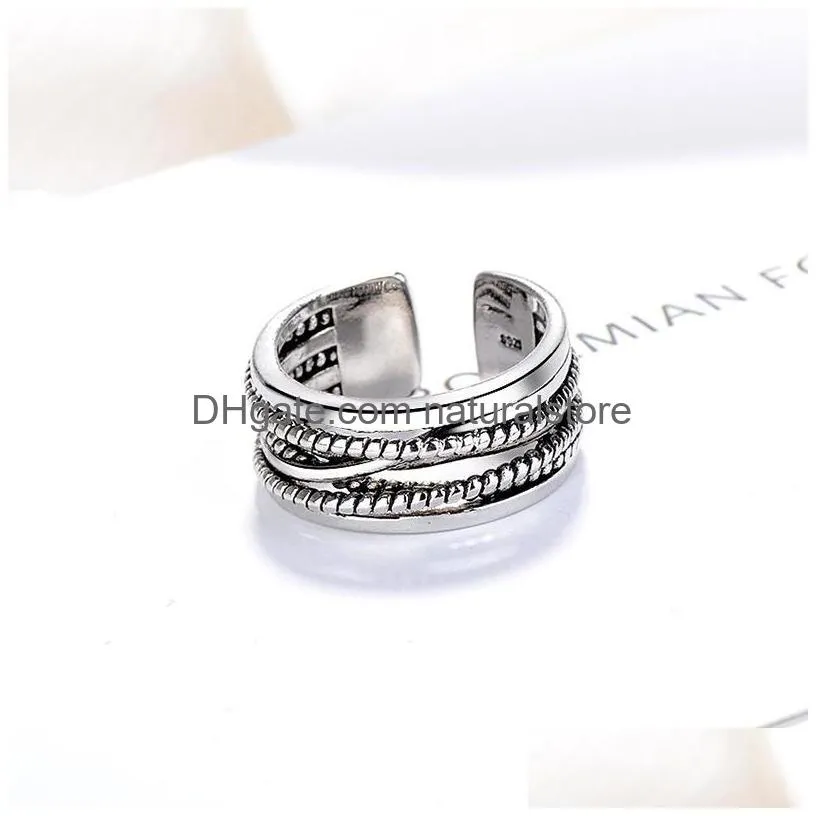 ancient silver braid multi layer ring band open adjustable crossover wide rings chunky stackable men women girls fashion jewelry will and