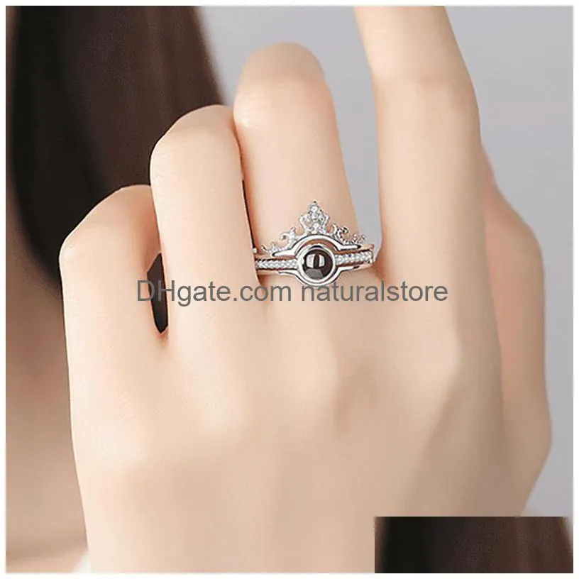 2in1 crown ring i love you in 100 languages projection rings for women fashion fine jewelry