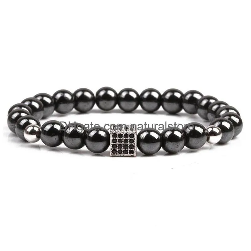 black zircon box magnet beads strands bracelet stone bracelets wristband cuff women men fashion jewelry