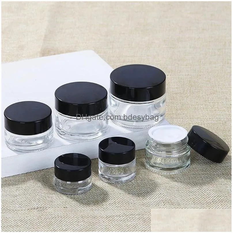 5g 10g glass bottle cosmetic empty jar pot makeup face cream container with black silver gold color lid and inner pad