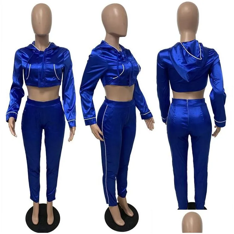 womens two piece pants satin tracksuit women 2 set sportwear hooded crop top and pencil sweat suit joggers casual matching sets