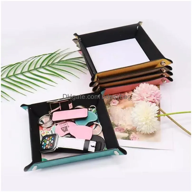 sublimation blank valet snap tray dice rolling tray pu leather folding square jewelry holder blanks