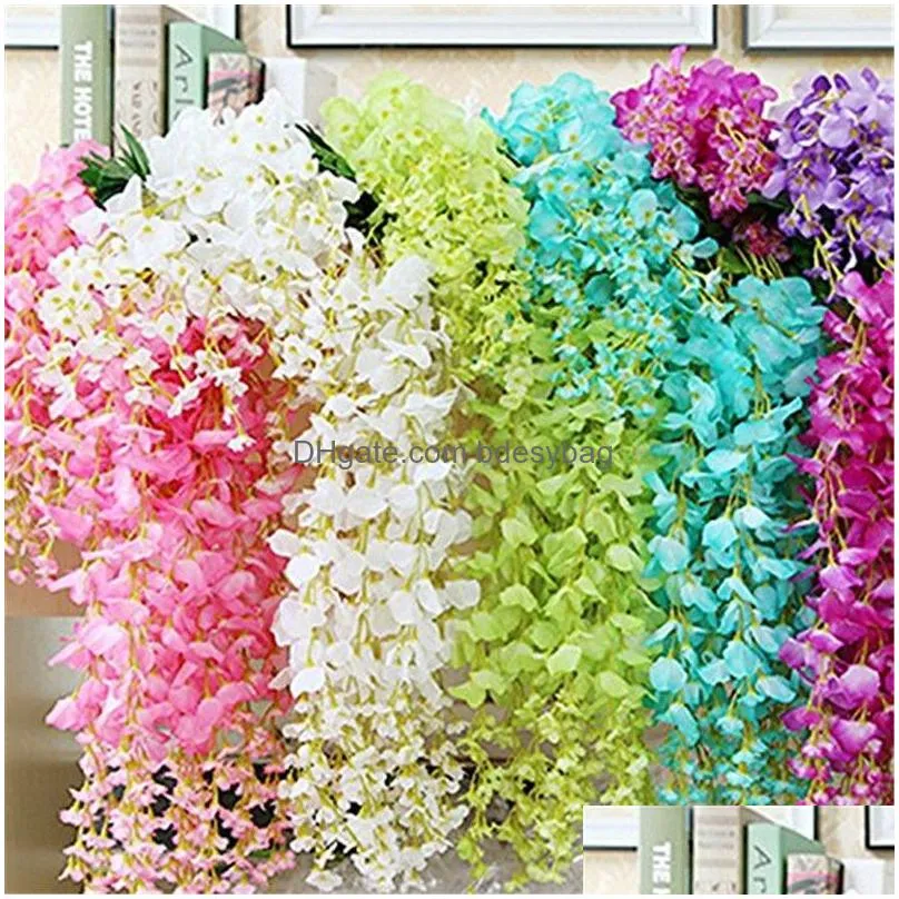 12pcs wisteria artificial flower 75cm 110cm simulation wisteria vine hanging flowers for christmas wedding home party 6 colors 3 types