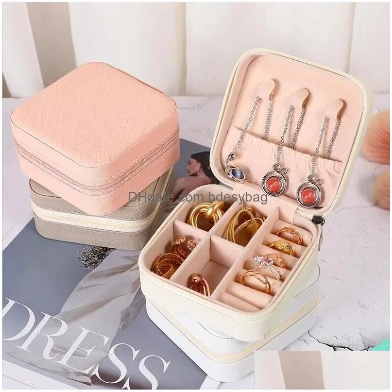 jewelry storage box travel organizer pu leather jewelry case earrings necklace ring display boxes for proposal wedding christmas