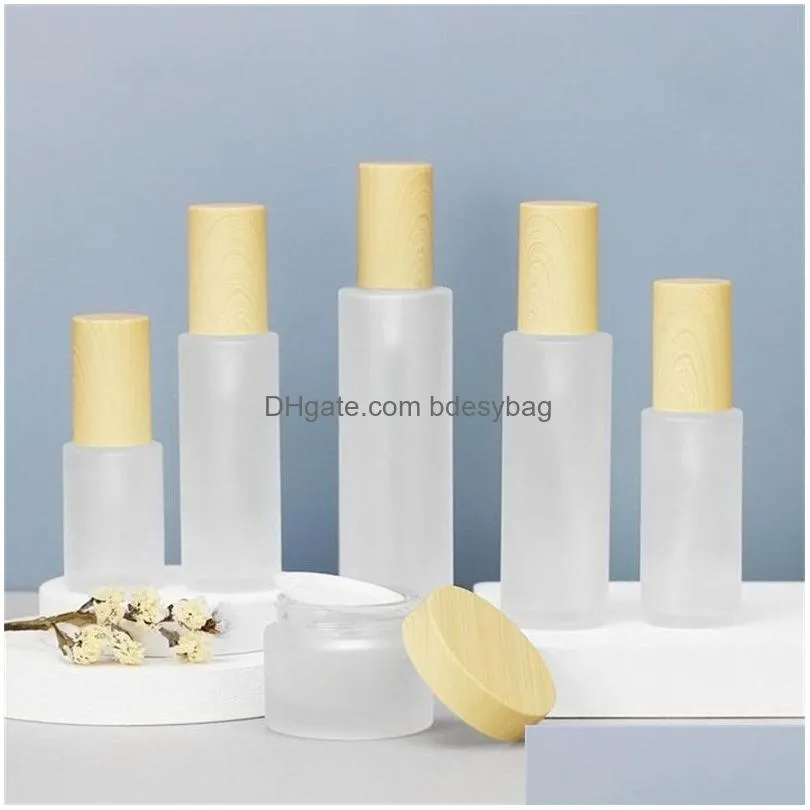 20ml 30ml 40ml 50ml 60ml 80ml 100ml 120ml frosted glass cream jar with plastic imitated wood lid makeup lotion spray pump bottle