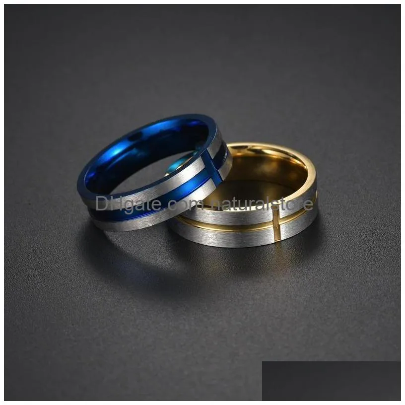 stainless steel groove cross band rings blue black gold finger ring women men fashion jewelry will and sandy