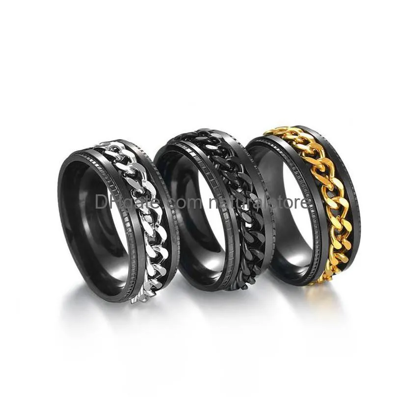stainless steel spin rotate chain ring relieve pressure gold chains mens rings will and sandy fashion jewelry