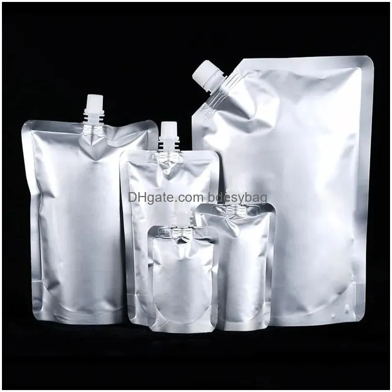 100pcs stand-up silver aluminum foil squeeze nozzle bag for beverage sealed stand up storage reusable pouch