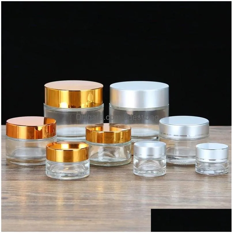 5g 10g glass bottle cosmetic empty jar pot makeup face cream container with black silver gold color lid and inner pad