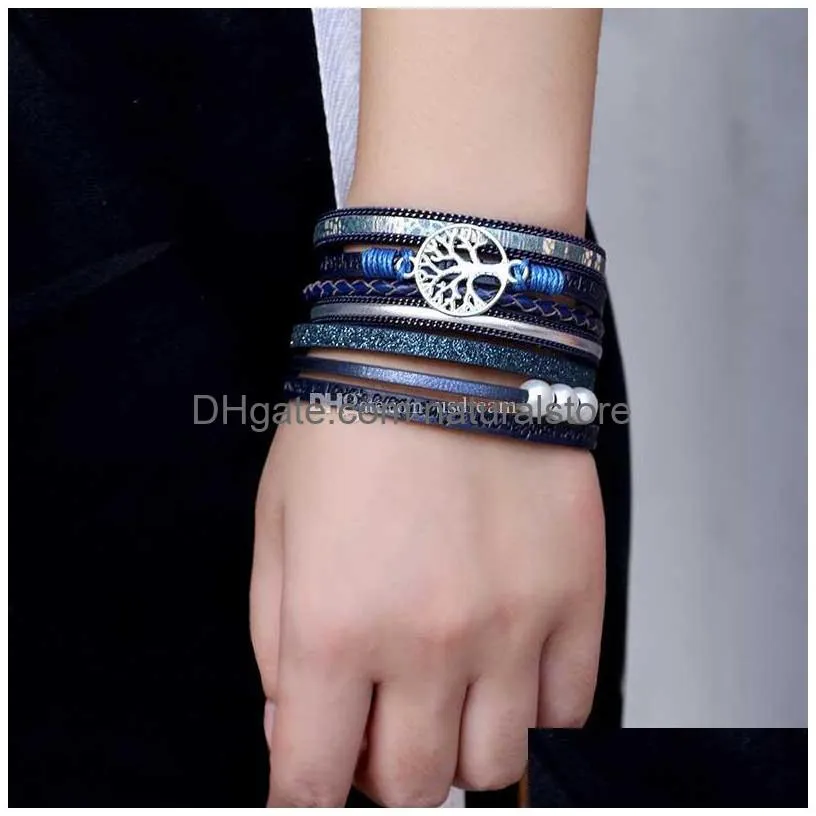 multilayer tree of life laugh every day bracelet magnetic buckle leather women bracelets wristband cuffs will and sandy fashion