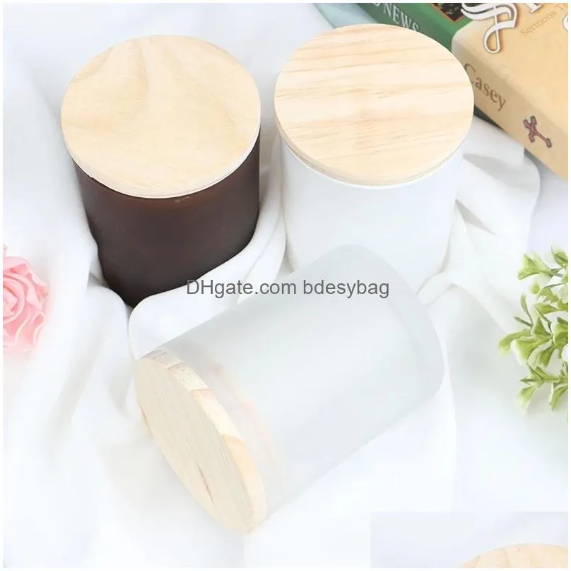 frosted candle holder glass jar candle cup empty container aromatherapy candle holder with wood lid