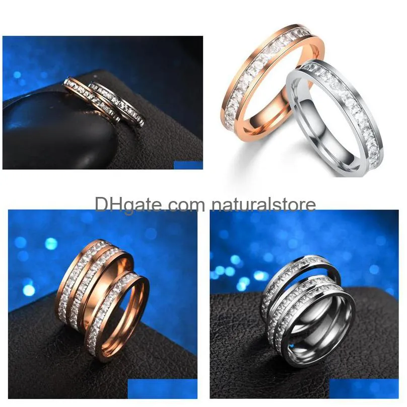 stainless steel ring cluster rose gold diamond zircon couple wedding rings bands women men fashion will and sandy drop ship