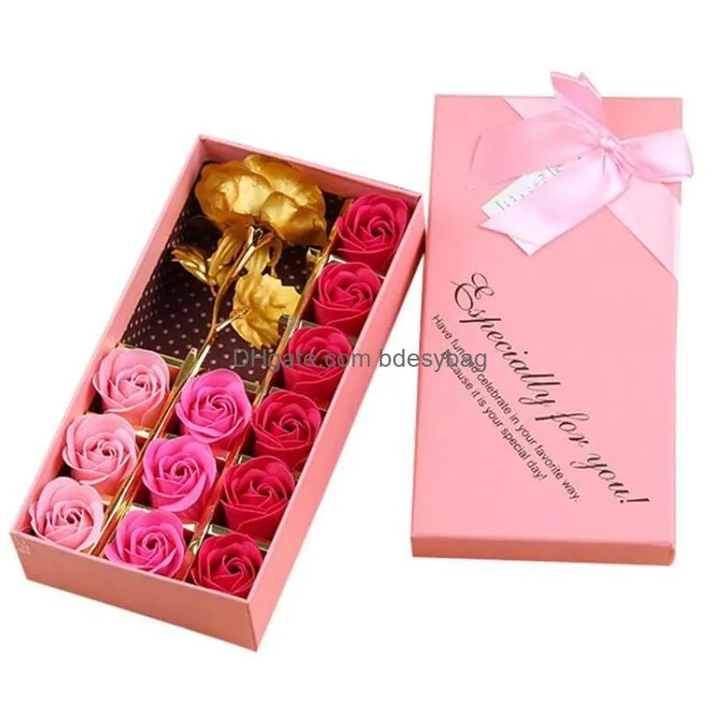 artificial soap rose flowers for women lovers valentine day gift bouquet gold foil roses soap flower
