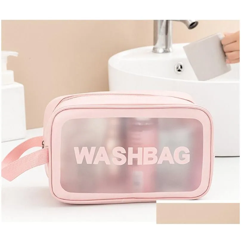 translucent frosted cosmetic bag portable large capacity zipper toiletry pouch waterproof makeup organizer storage package